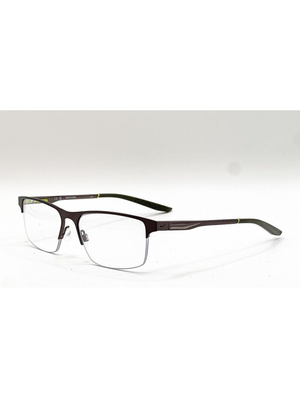 Nike 8045 076 Brushed Gunmetal Cargo Khaki Rectangle Eyeglass Frames 57-17-140
